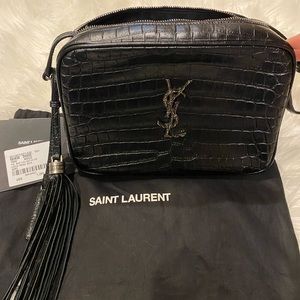 YSL LOU CROC LEATHER CAMERA BAG.